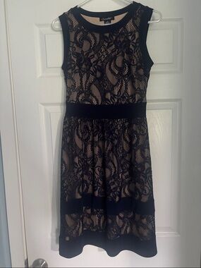 Candie's Navy Lace Overlay Nude-Lined Fit & Flare Mini Dress